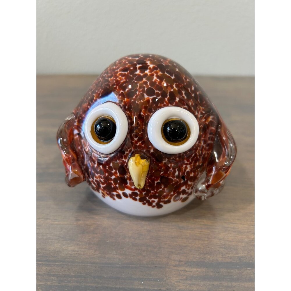 GCA Art Glass Owl Figurine Paperweight Chunky Big Eyes Great Condition